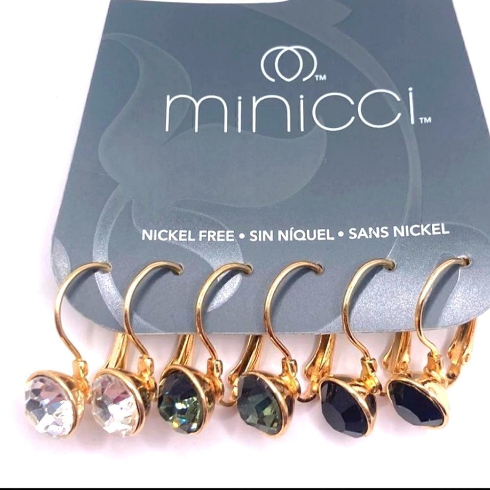 Gold toned nickel free colored gemstone set of 3 Dangle Hook earrings.